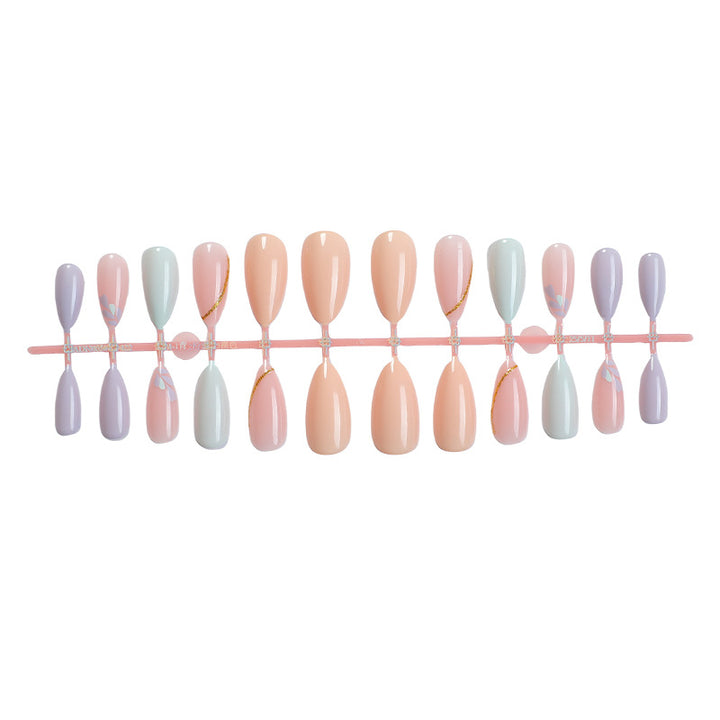Artistic Press-On Nail Set with Gold Accent Designs kalsten