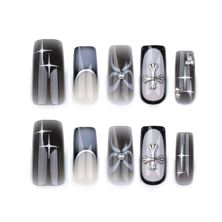 Artful acrylic nails with unique jewelry embellishments Kalsten