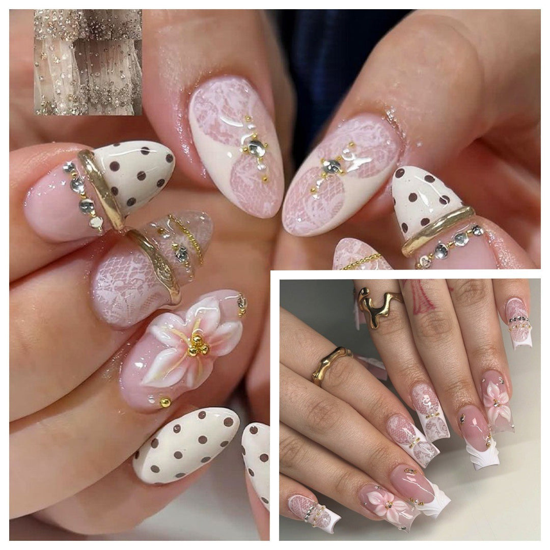 Elegant Floral Lace Design Press-On Nail Tips Kalsten