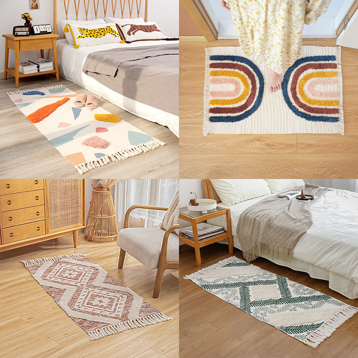 decorative woven bathroom runner with botanical jacquard pattern and fringes Kalsten