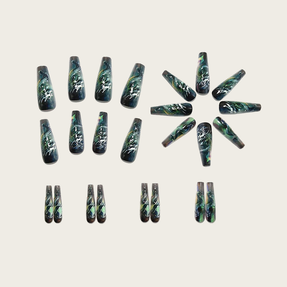 Artificial nails with impressive dragon relief Kalsten