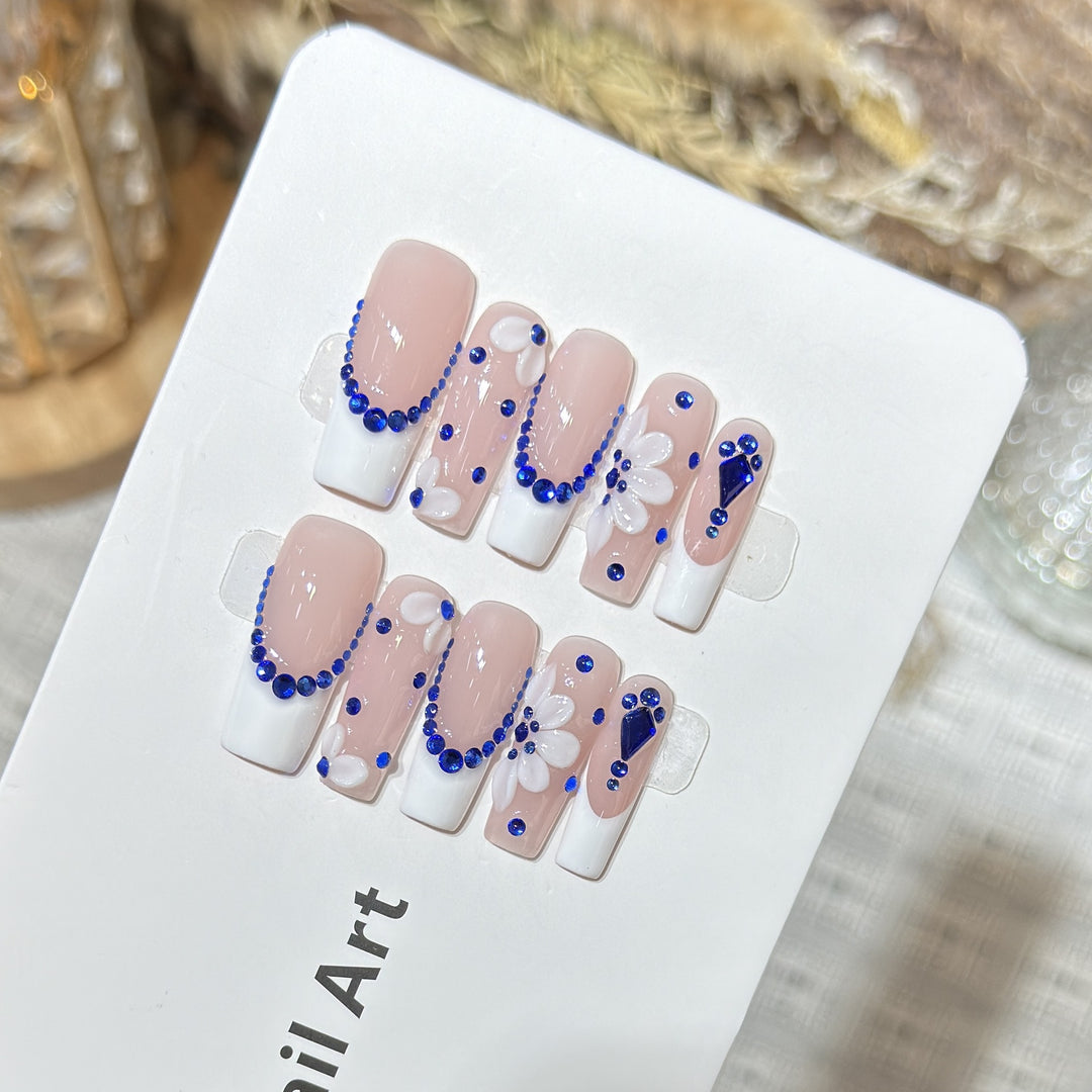 Decorative Press-On Nails with Floral and Gemstone Accents Kalsten