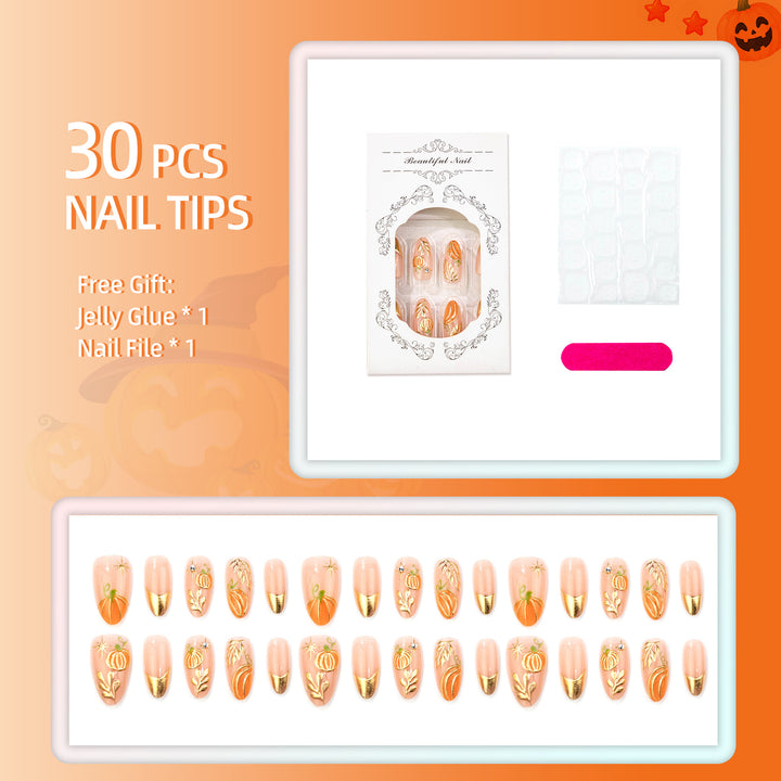Artistic Fall-Themed Press-On Nail Art Set