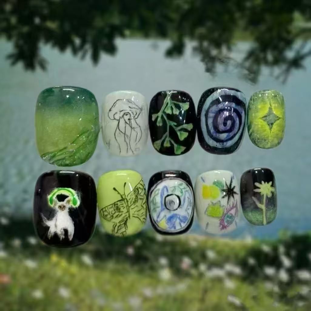 Artistic Coffee-Inspired Press-On Nail Art Set Kalsten
