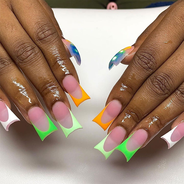Artistic Press-On Nail Set with Unique Colorful Tips kalsten