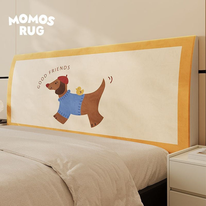 Upholstered Headboard Protector Cover with Cartoon Dog Suede-Look Finish
