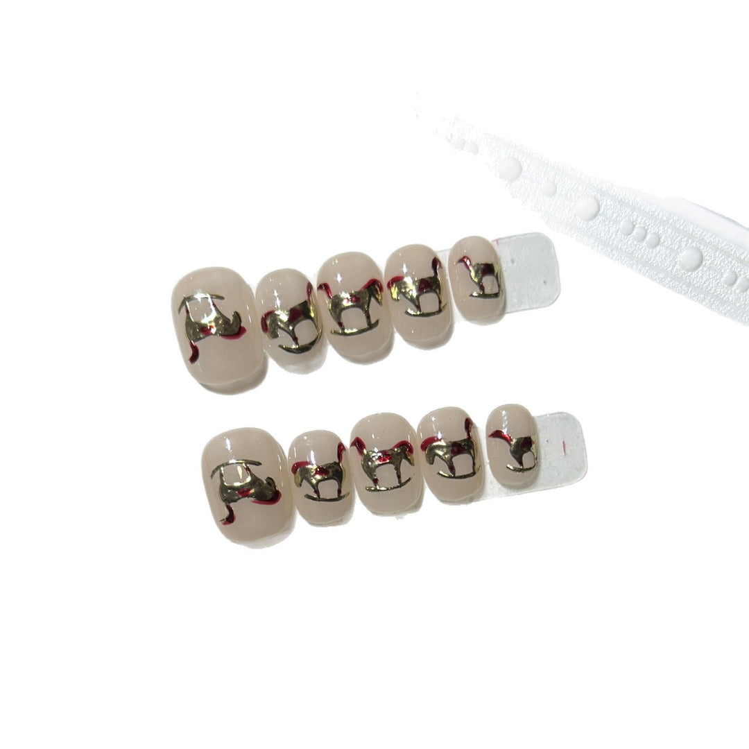 Decorative Press-On Nail Art Set with Gold Accent Designs Kalsten