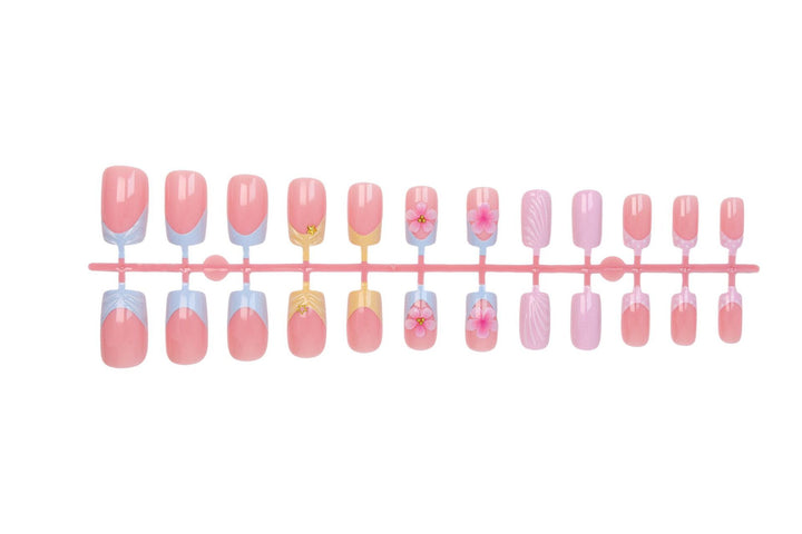 Acrylic nail set with elegant flower motifs and colorful designs Kalsten