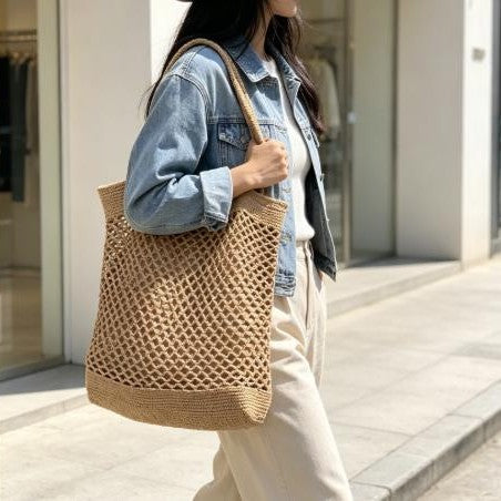 Hand-knotted shopping bag in modern net design Kalsten