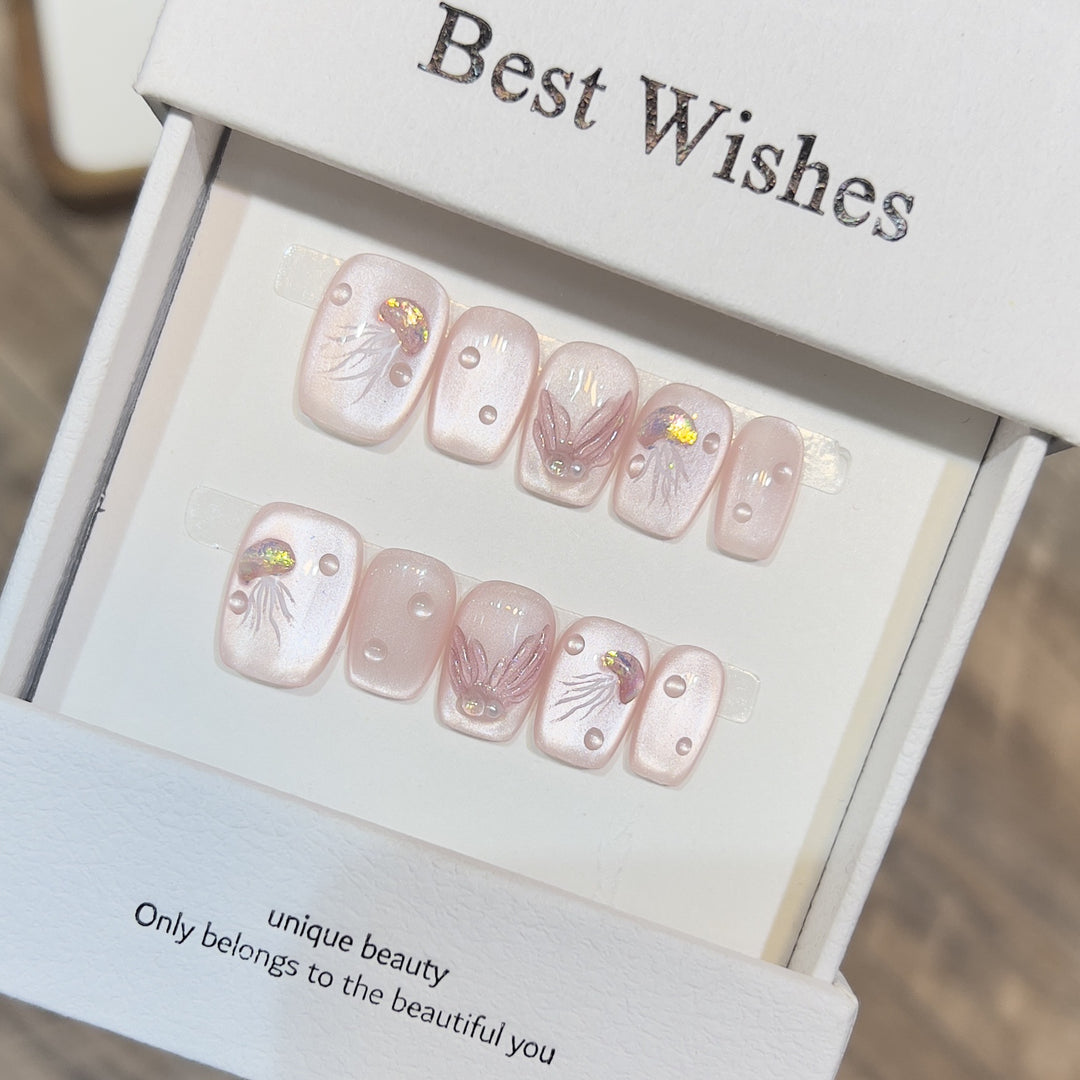 Elegant Press-On Nail Art Set with 3D Flourish Design Kalsten