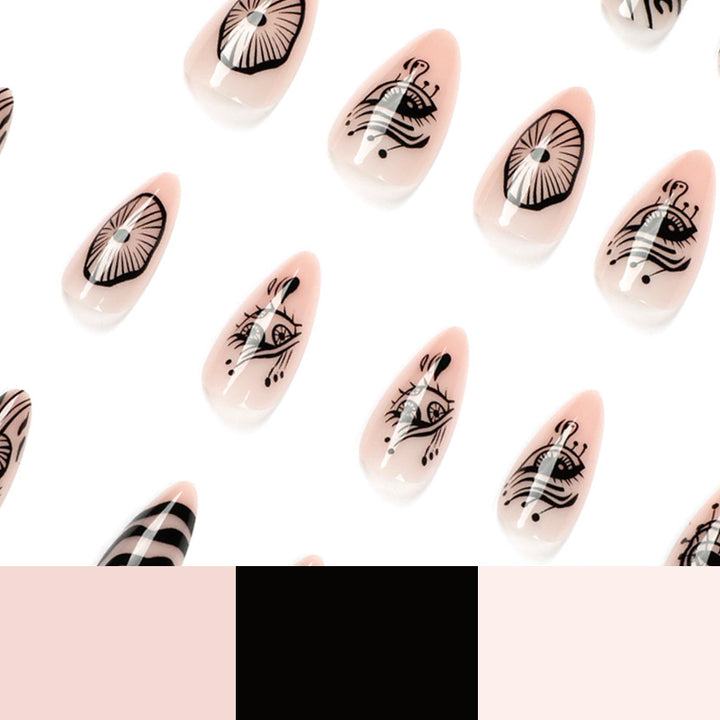 Artistic acrylic nails in elegant stiletto design with graphic patterns Kalsten