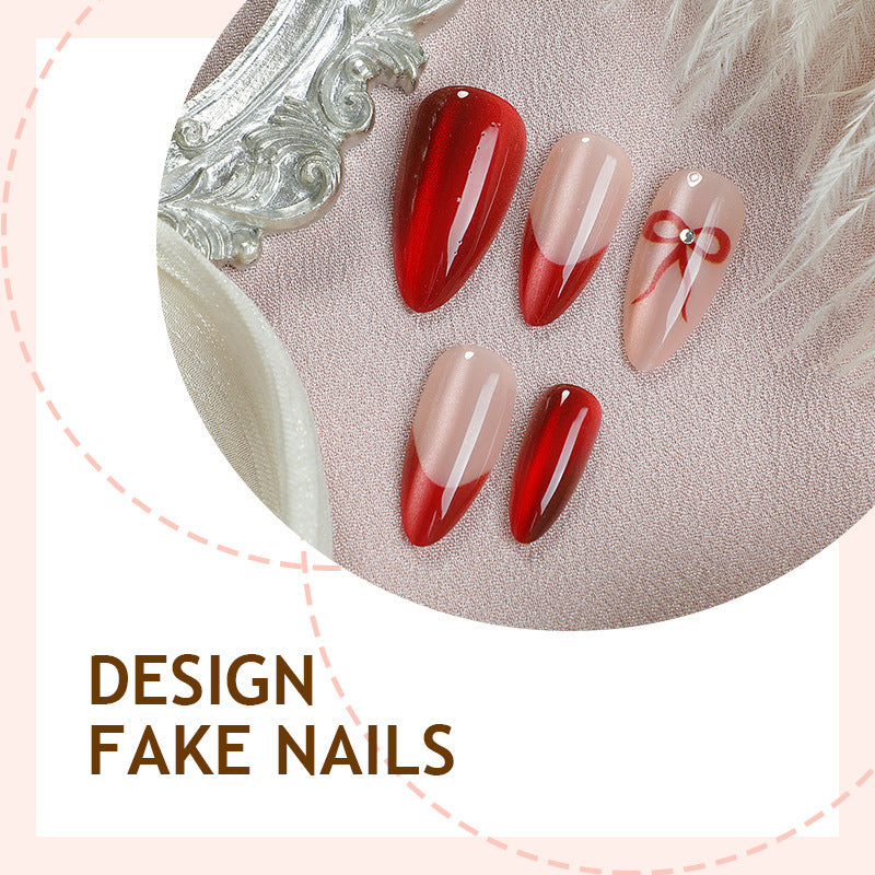 Designer artificial nails with elegant bow decoration Kalsten