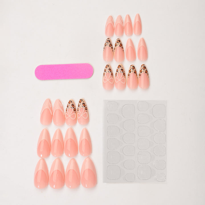 Acrylic Nail Set with Creative Leopard and Bow Accents Kalsten