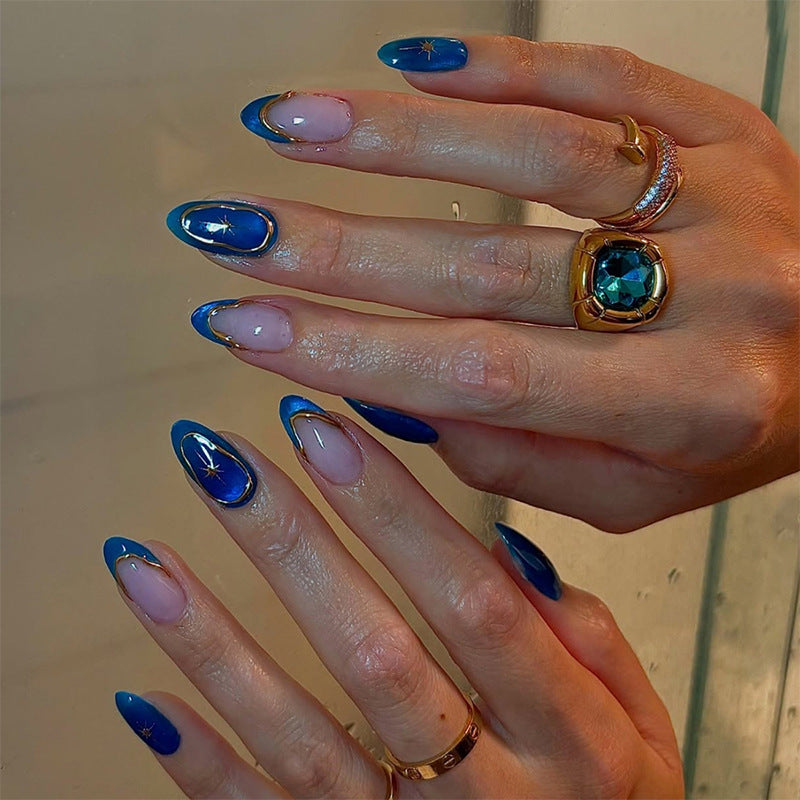 Artistic Press-On Nail Set with Elegant Star Designs kalsten