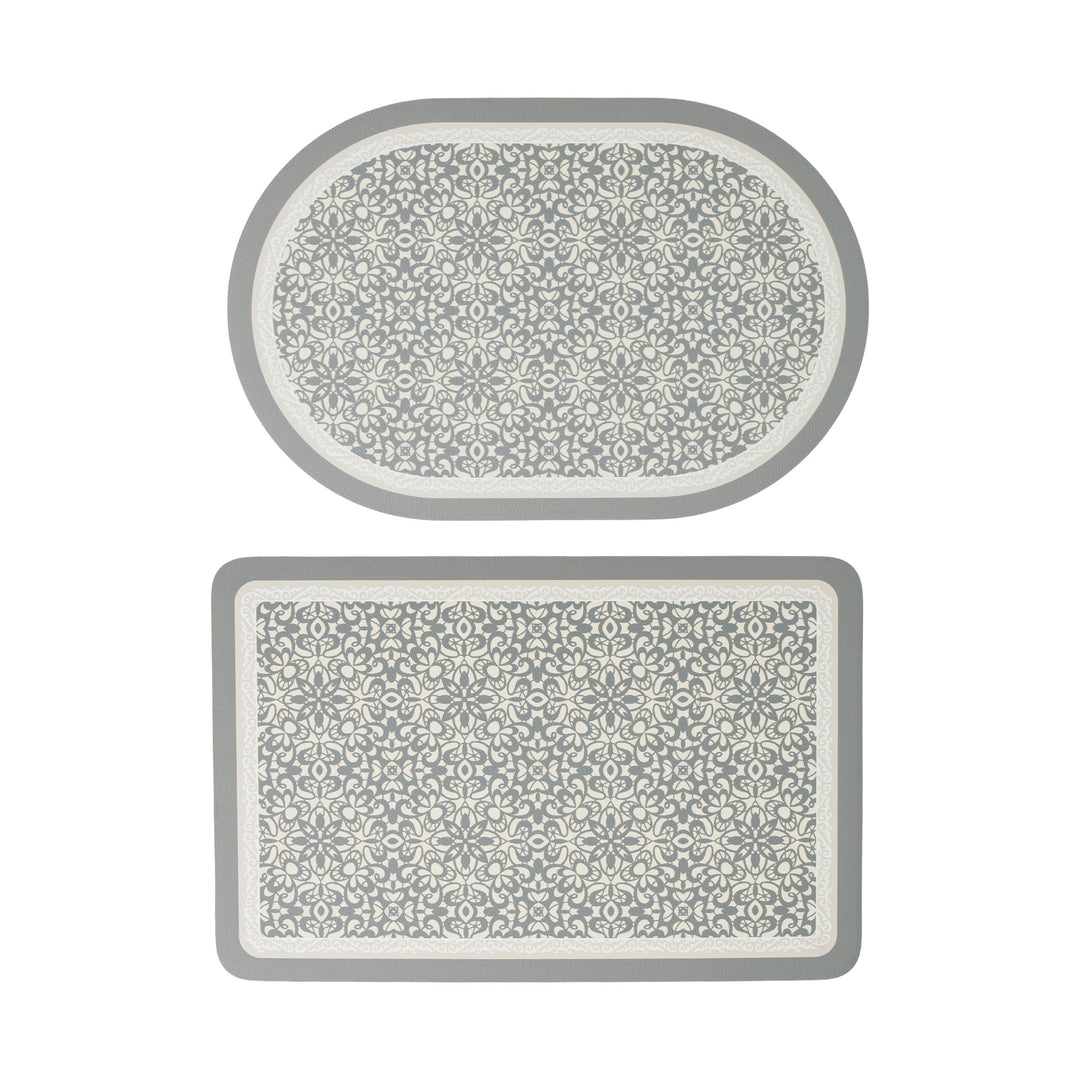 Bathroom Mat Set Kalsten with non-slip soft back underside and fine lace pattern look