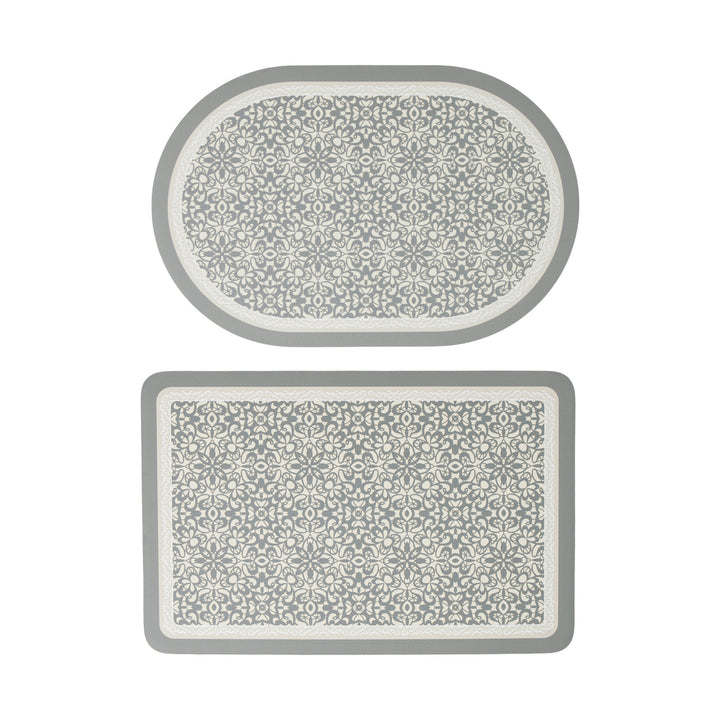 Bathroom Mat Set Kalsten with non-slip soft back underside and fine lace pattern look