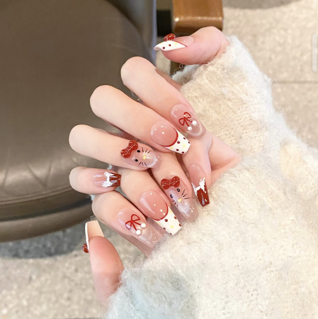 Artistic Press-On Nail Set with Whimsical Holiday Designs Kalsten