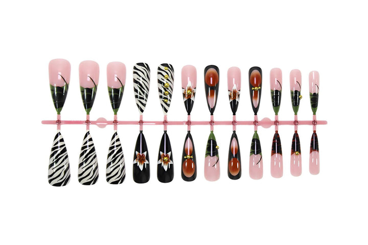 Artificial nail set with elegant flower and animal motif Kalsten