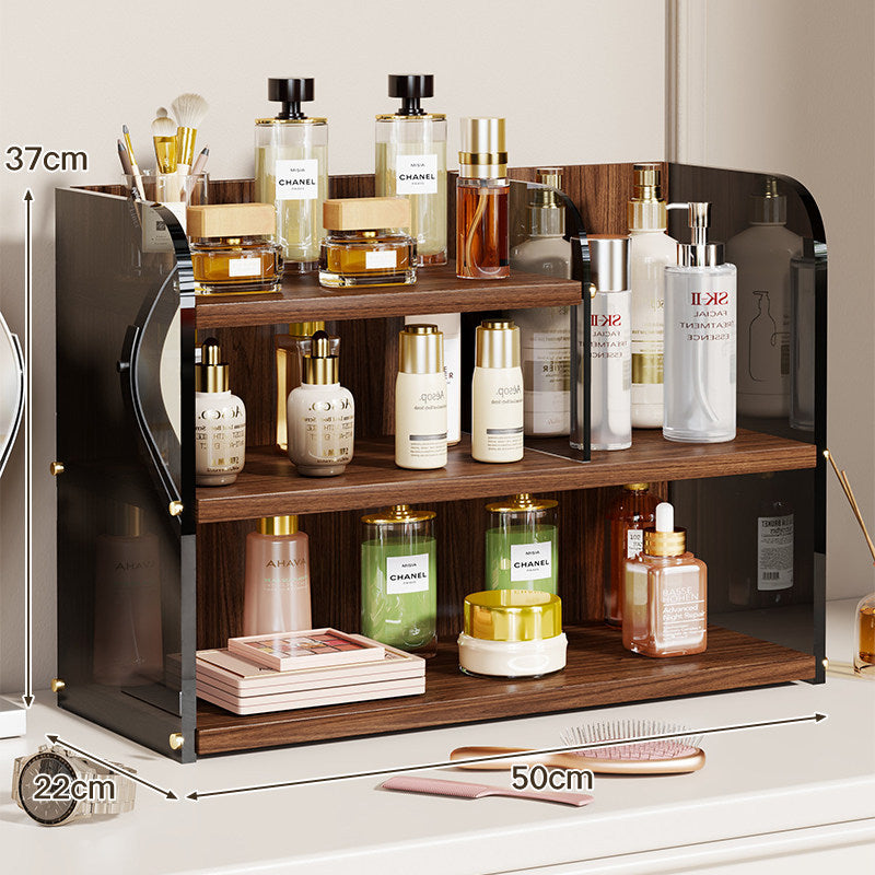 Two-Tier Countertop Beauty and Skincare Organizer with Adjustable Middle Shelf and Vertical Wire Panels