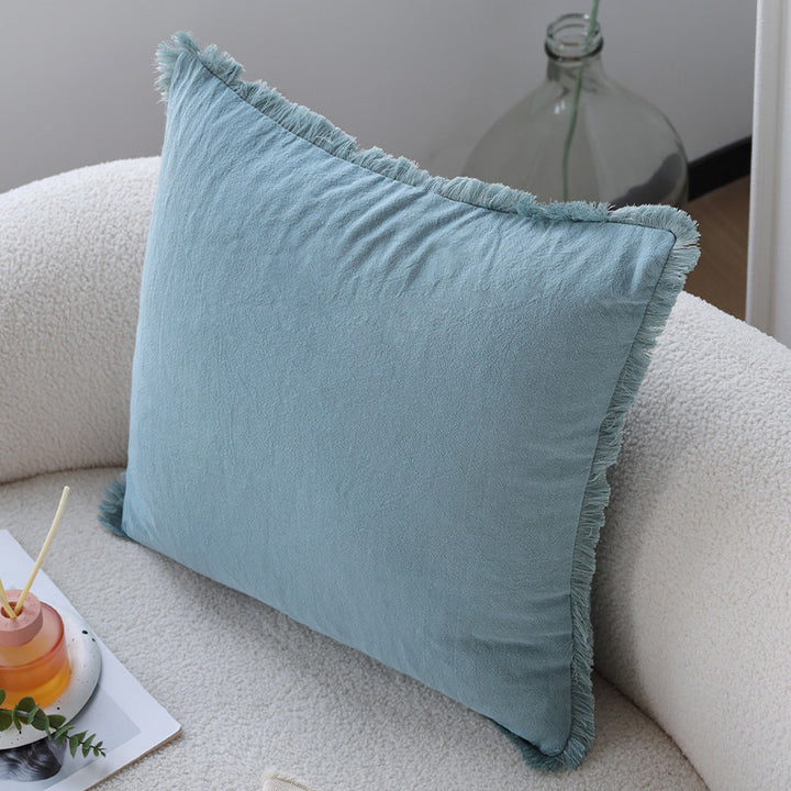 Square pillowcase with woven rectangular relief and frayed texture Kalsten