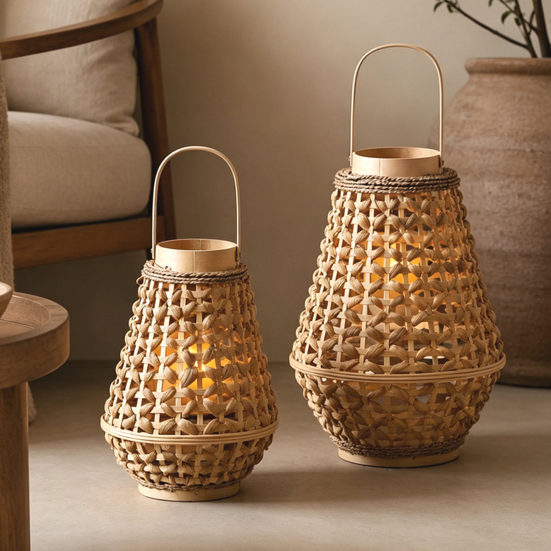 Elegant lantern made of braided rattan Kalsten