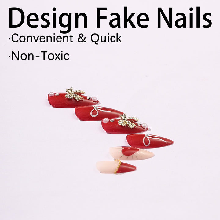 Creative Nail Art Set with Elegant Heart and Bow Designs Kalsten