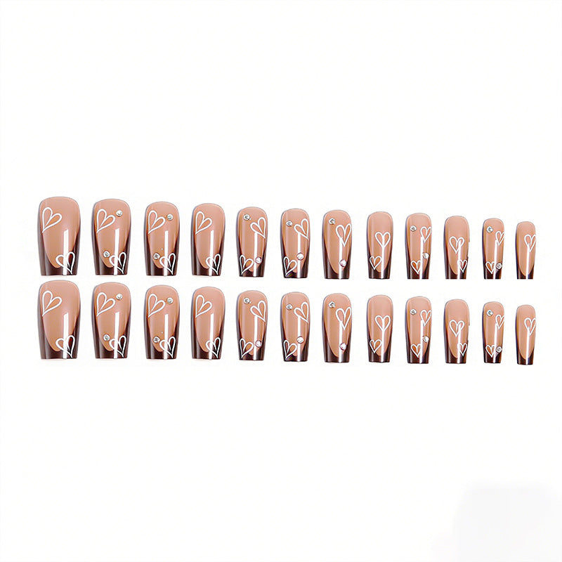 Elegant artificial nails with heart pattern and glitter accents Kalsten