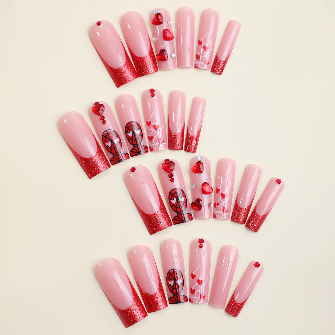 Luxury Press-On Nail Set with Glamorous Heart and Glitter Designs Kalsten