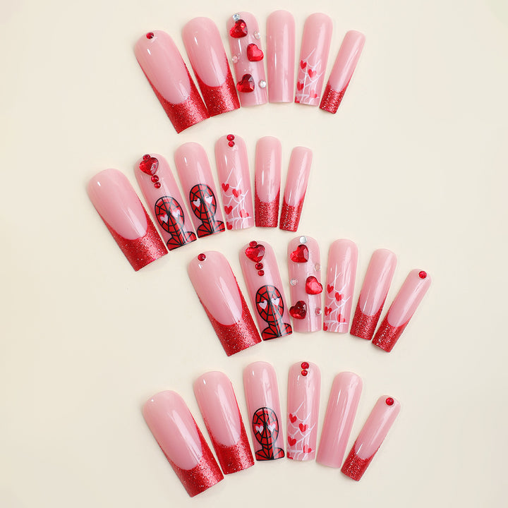 Luxury Press-On Nail Set with Glamorous Heart and Glitter Designs Kalsten