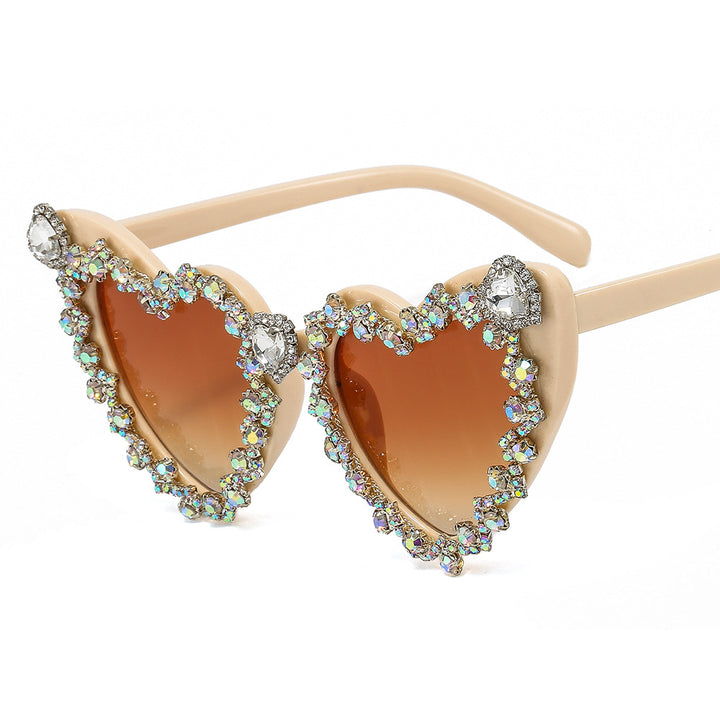 Women's Heart-Shaped Glamour Sunglasses with Rhinestone Decorations Kalsten