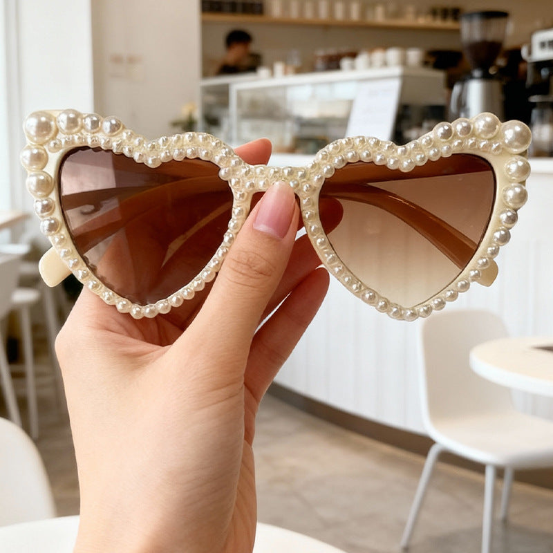 Heart-Shaped Pearl-Detail Sunglasses Kalsten