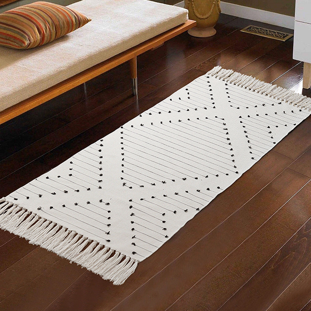 Woven cotton runner with diamond jacquard pattern and fringes Kalsten