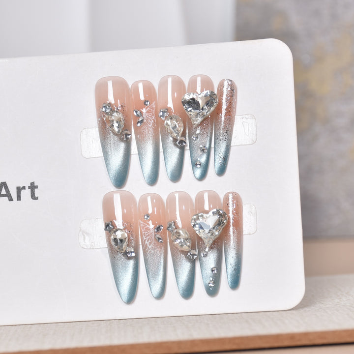 Artistic Crystal-Embellished Press-On Nail Art Kalsten