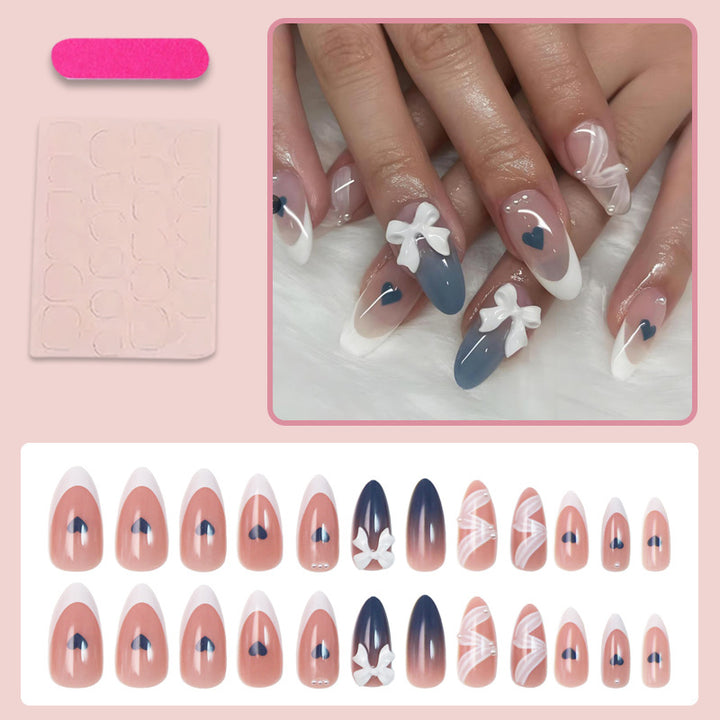 Artificial nail set with elegant bows and heart-shaped accents Kalsten