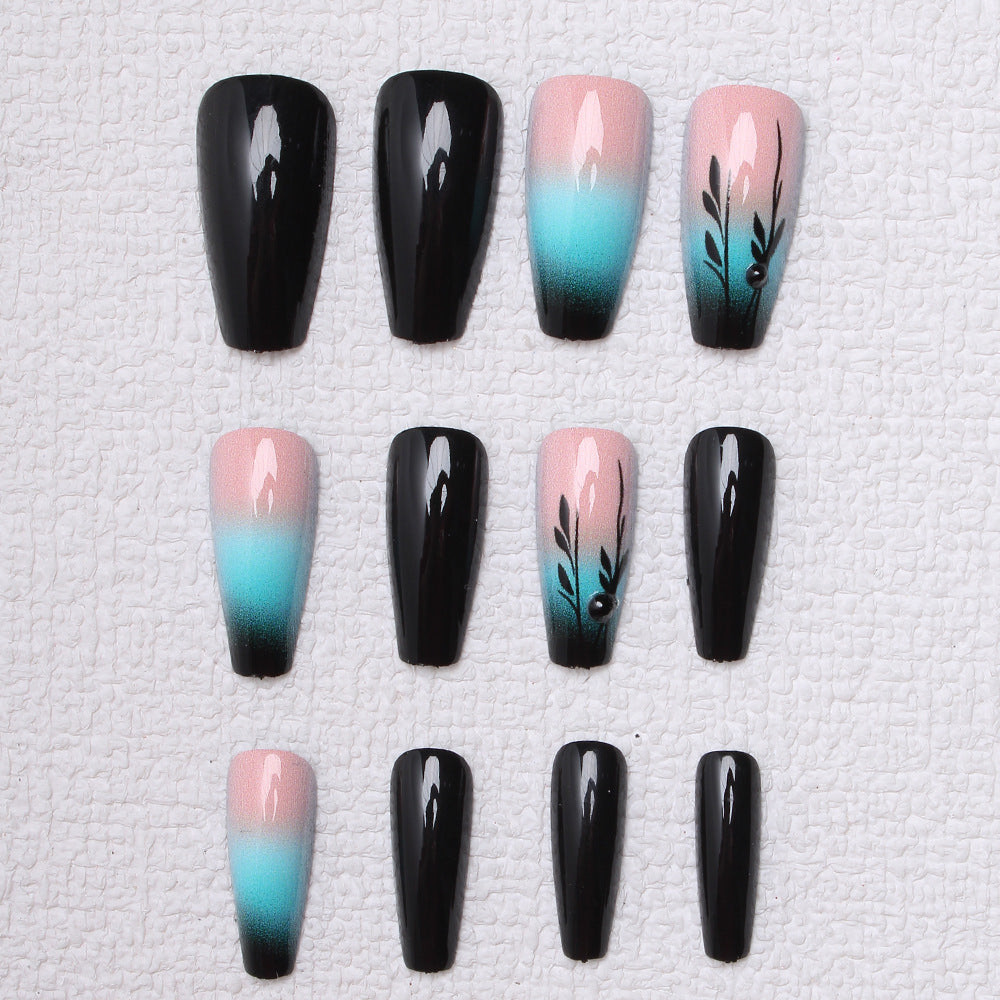 Ombre Press-On Nail Art with Floral Design Kalsten