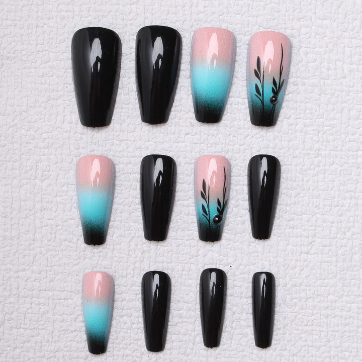Ombre Press-On Nail Art with Floral Design Kalsten
