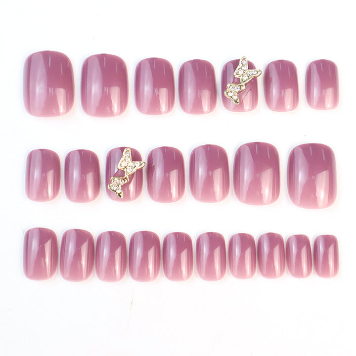 Elegant Press-On Nail Set with Butterfly Accent