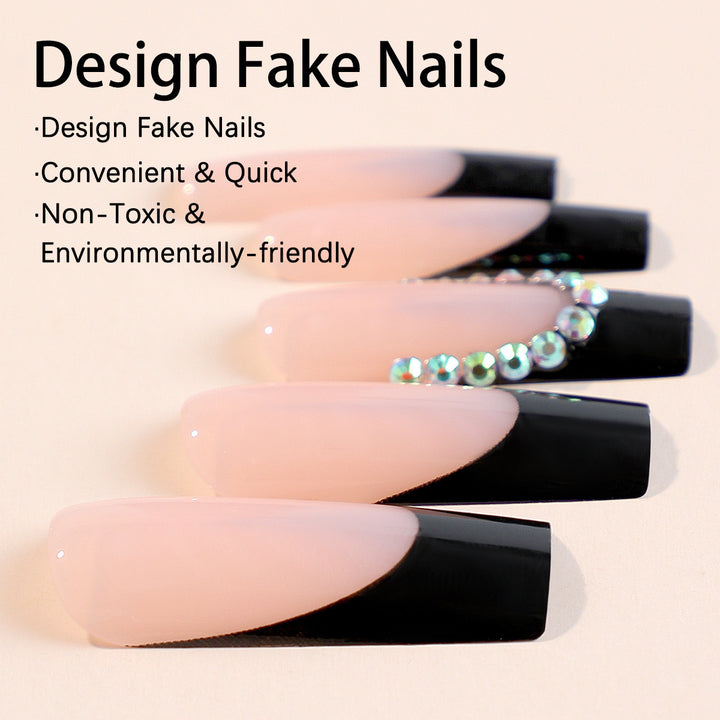 Artificial nail set with elegant rhinestone decorations and stylish high-gloss finish Kalsten