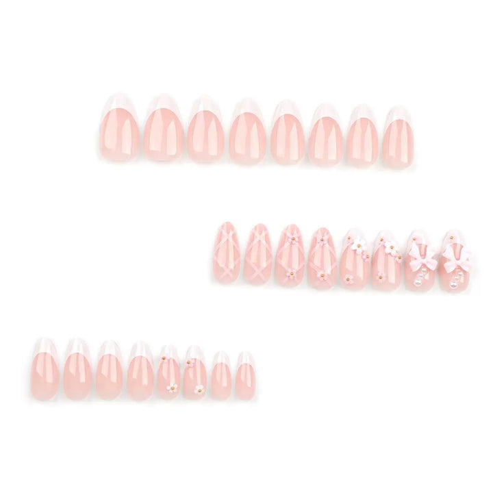 Acrylic Nail Set with Elegant Bows and Floral Accents Kalsten
