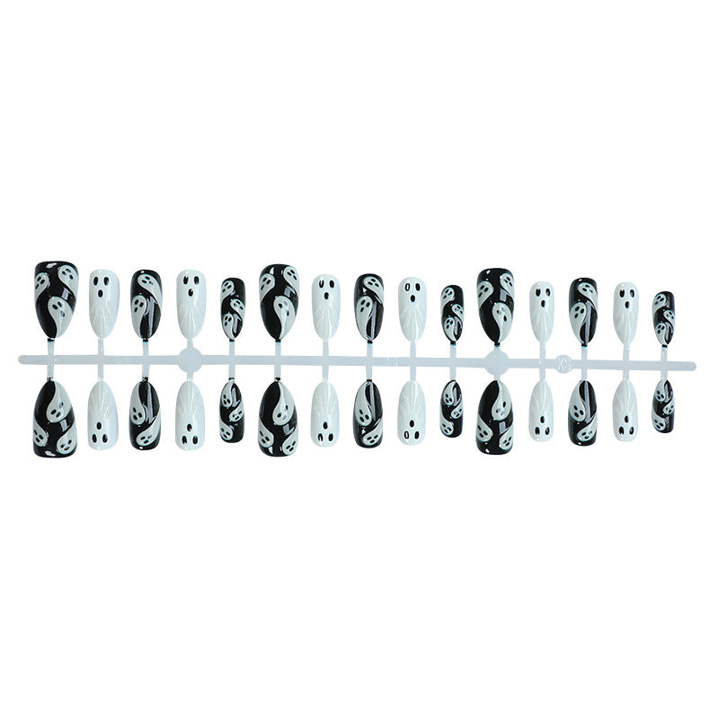 Spooky Ghost-Themed Press-On Nail Art