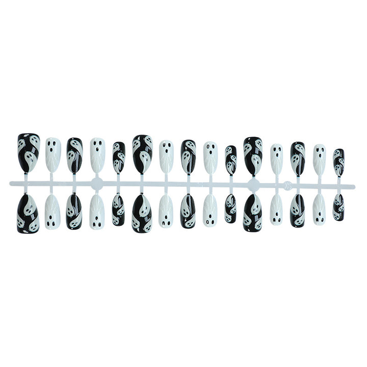 Spooky Ghost-Themed Press-On Nail Art