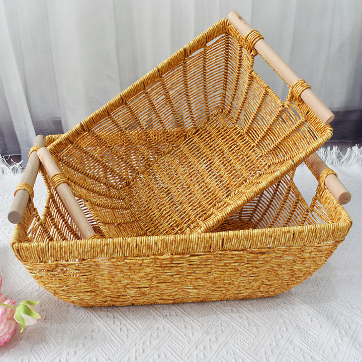 Handwoven Storage Basket with Wooden Handles Kalsten