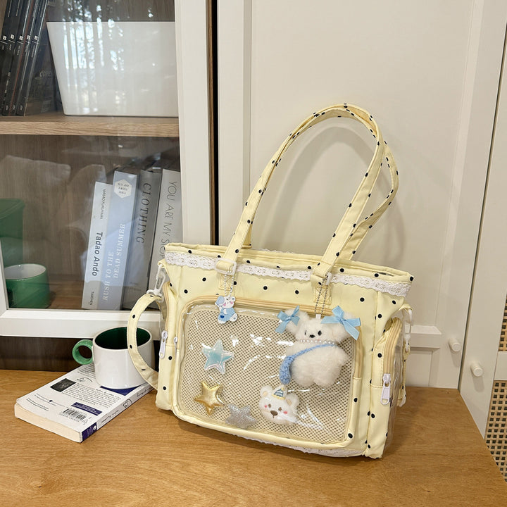 Handbag with Transparent Compartment Division and Playful Application Design Kalsten