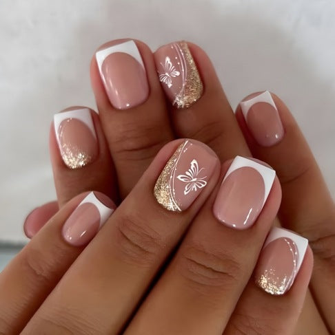 Elegant French Tip Butterfly Nail Art Kalsten