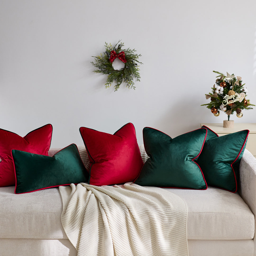 Luxe Velvet Square Accent Pillow with Contrast Piping and Hidden Zipper