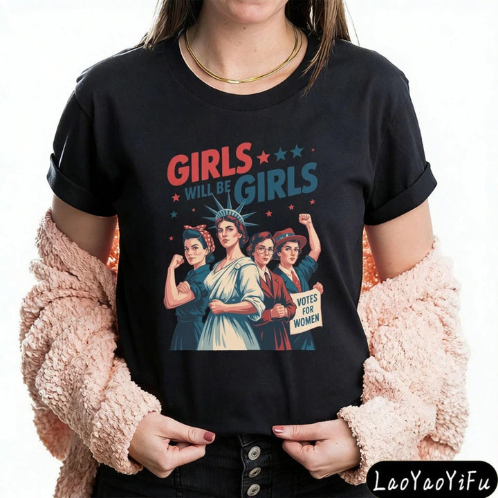 Women's nan vintage-inspired feminist graphic t-shirt with suffragette illustration Kalsten