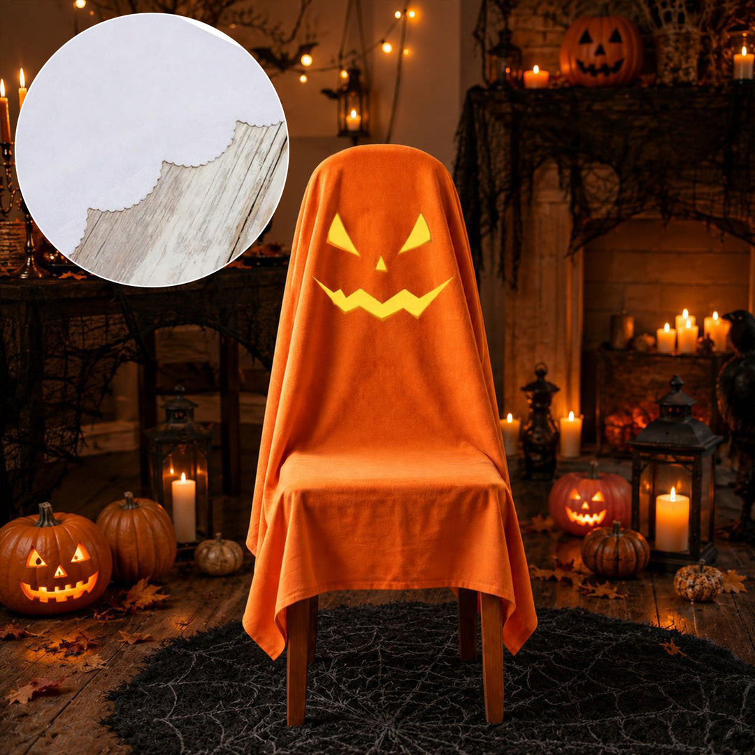 Halloween Chair Cover made of Cotton with Spooky Face and Zigzag Hem