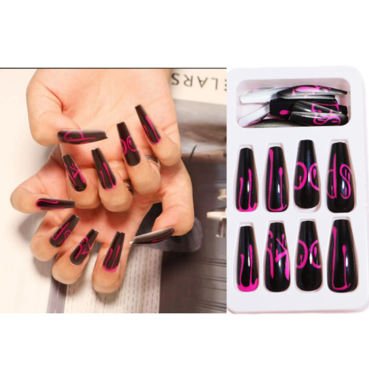 Artistic Press-On Nail Design with Dripping Effect Kalsten