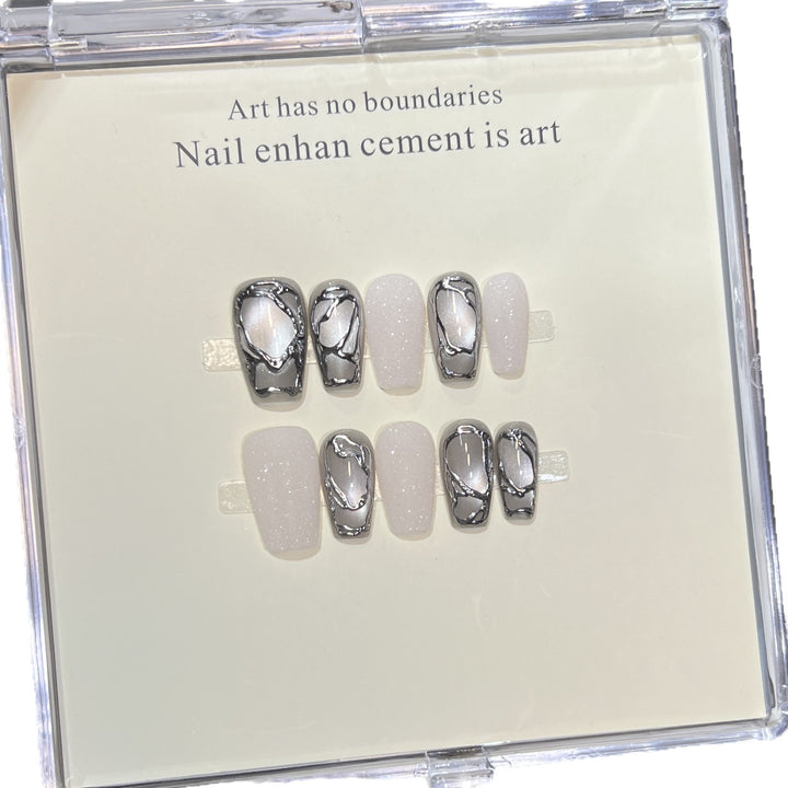 Elegant Acrylic Press-On Nail Art Set with Metallic Design Elements Kalsten