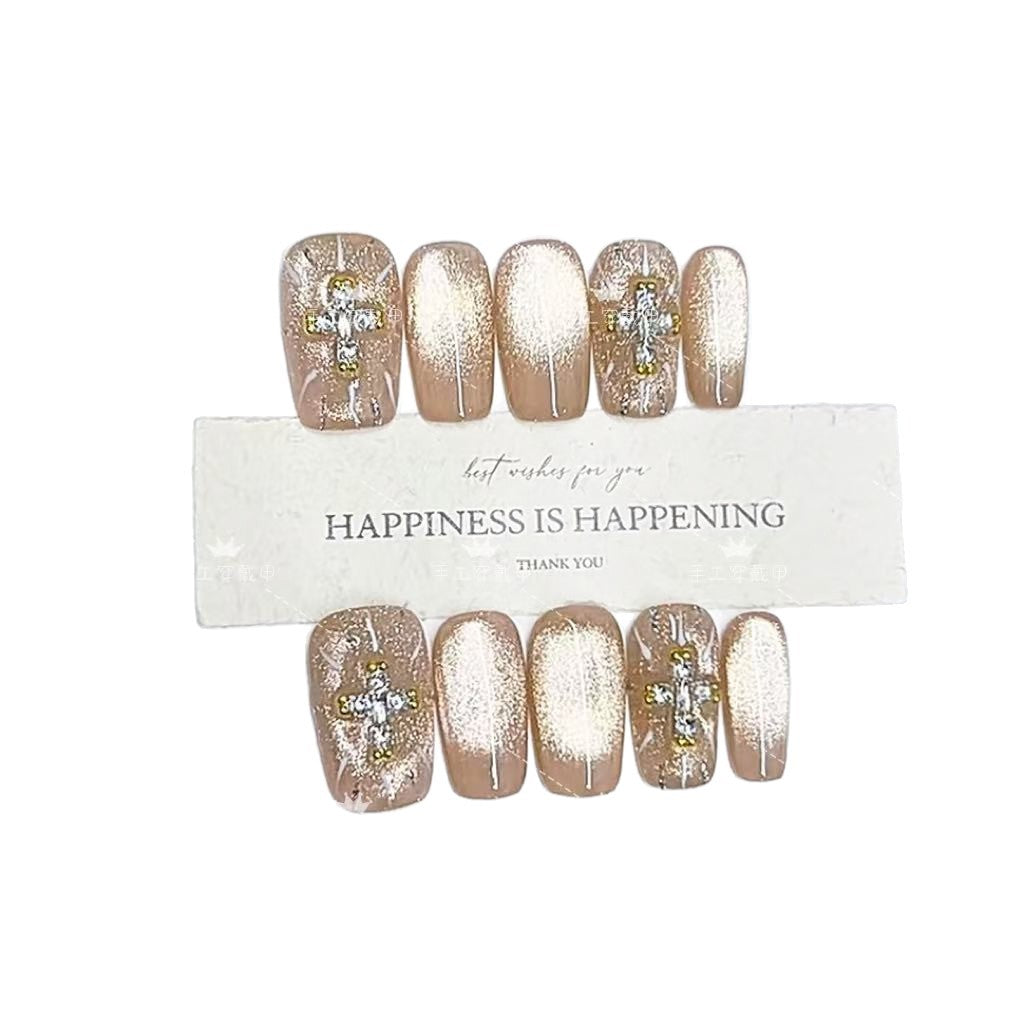 Elegant Press-On Nail Set with Rhinestone Accents Kalsten 1787296371